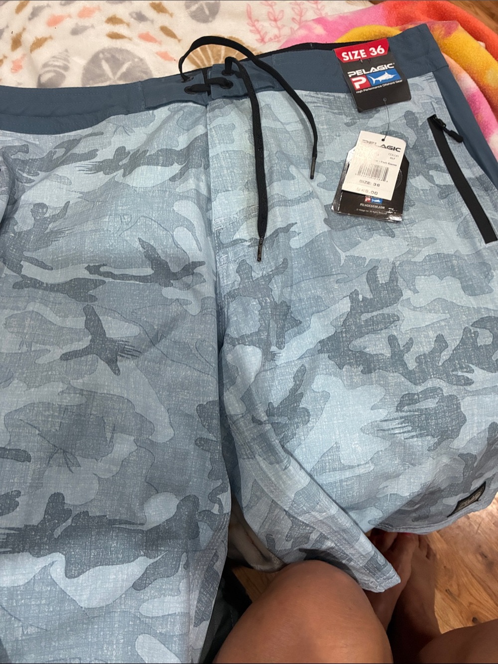Pelagic Light Blue Camo Men's Board Shorts 36